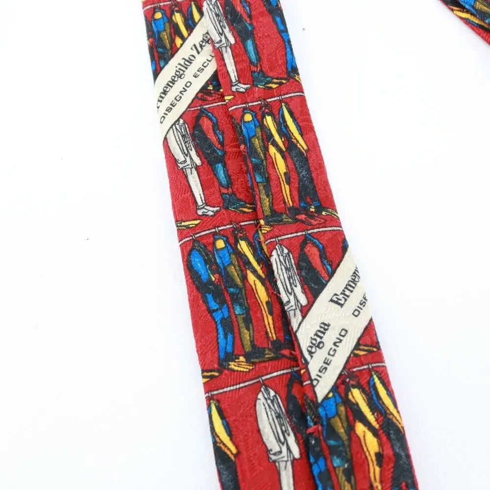 Ermenegildo Zegna Ties Mens Red Silk 60 in Graphic Hanging Suits Wetsuit Flipper